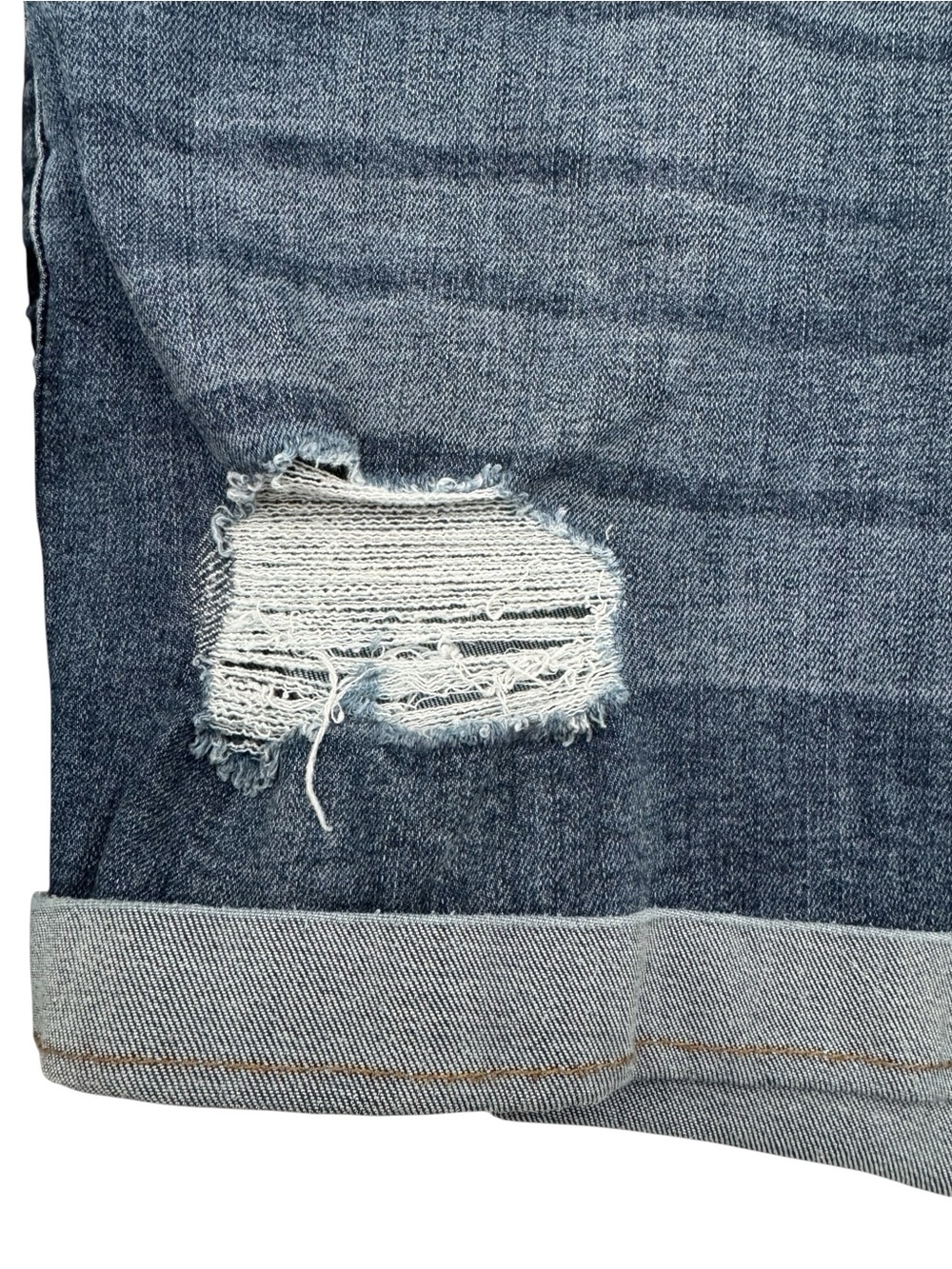 One 5 One Distressed Cuffed High Rise 12" Stretch Denim Jean Shorts Size 16 - Picture 5 of 14
